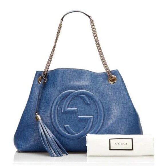 NEW, Gucci Soho Limited Ed. Caspian Blue Double Chain Shoulder Bag - Picture 3 of 16